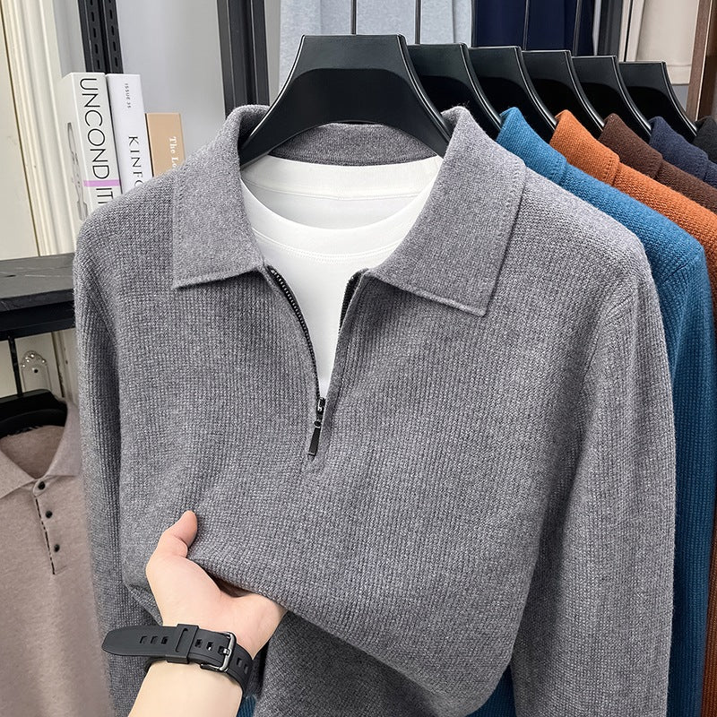 Men's Fine Knit Half-Zip Polo with Shirt Collar and Fine Rib Structure Mune Fashion