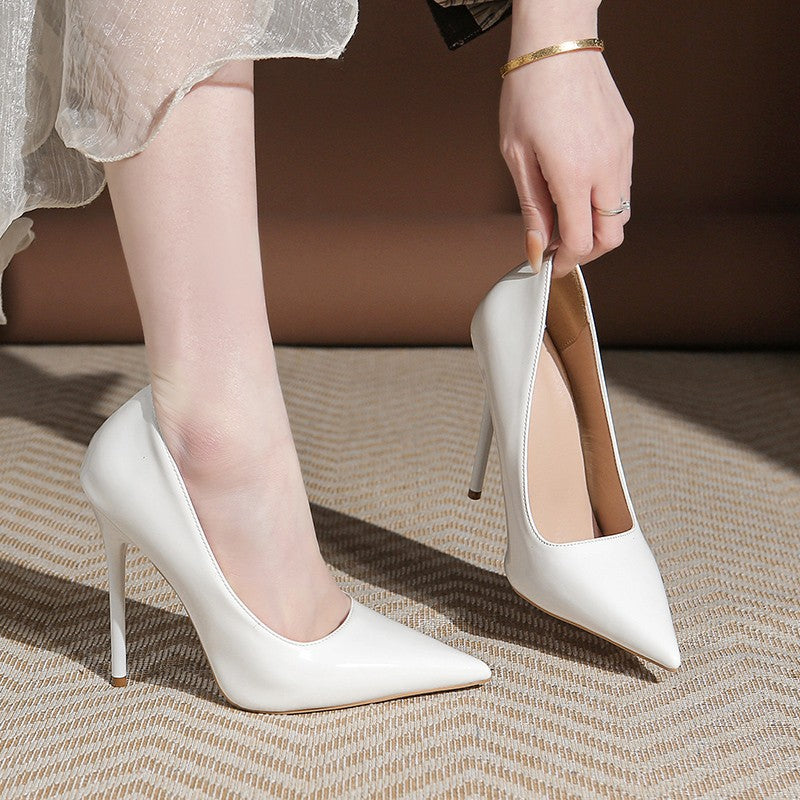 Ladies elegant pointy patent pumps with extra high stiletto heel Mune Fashion