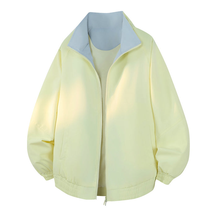 Unisex Oversize Reversible Bomber Jacket with Contrasting Collar, Zipper & Elastic Hem Mune Fashion