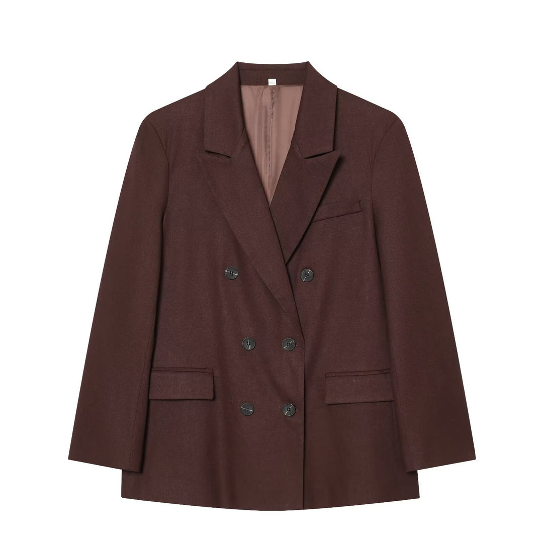 Women Double-Breasted Blazer and High-Waisted Pants in Tailored Set Mune Fashion