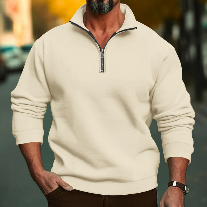 Men's Comfort Half-Zip Sweatshirt made of French Terry with Stand-Up Collar Mune Fashion