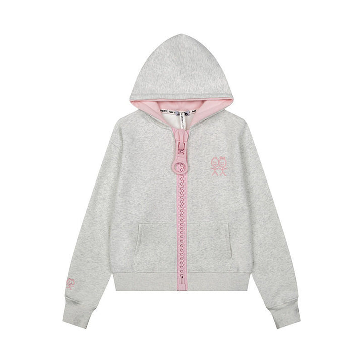 Women's Hoodie Sweat Jacket with Oversized Zipper and Minimalist Embroidery Mune Fashion