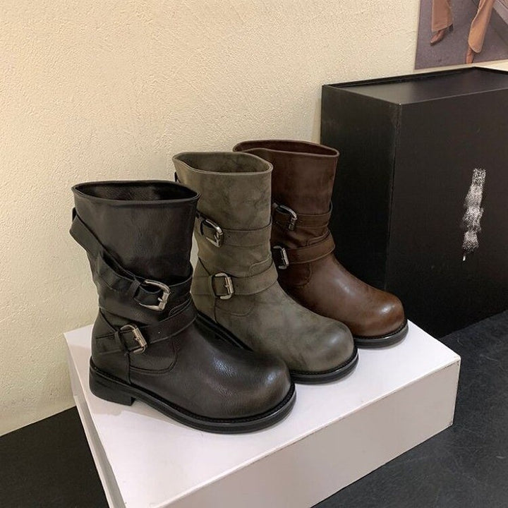 Women Stylish Ankle Boots with Buckle Details Mune Fashion