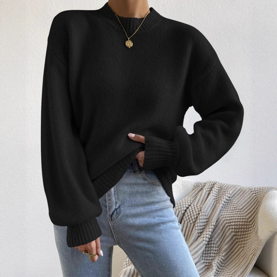 Women’s Oversized Fine Knit Sweater with Suggested Mohair Effect and Extended Ribbed Cuffs Mune Fashion