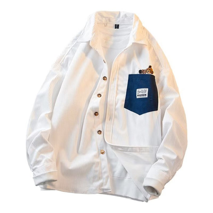 Men's structured cord overshirt with hidden button placket and contrasting inner flap pocket Mune Fashion