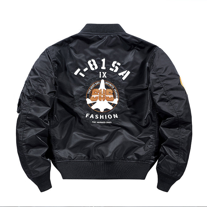 Men's Nylon Pilot Bomber Jacket with Emblem Patches, Sleeve Utility Pocket and Ribbed Cuffs Mune Fashion