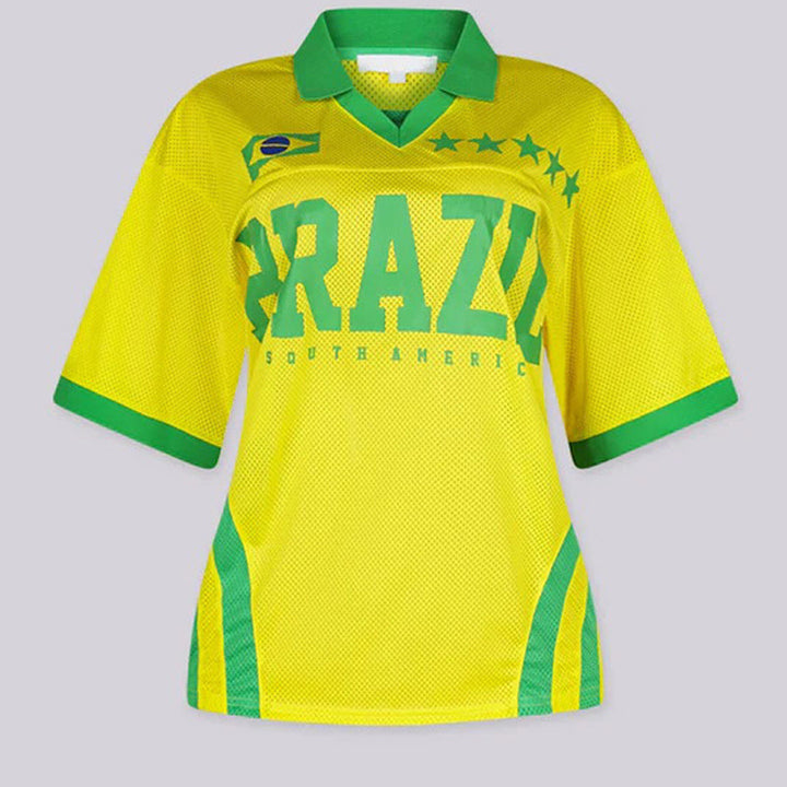 Ladies retro sporty soccer jersey with V-neck and breathable mesh Mune Fashion