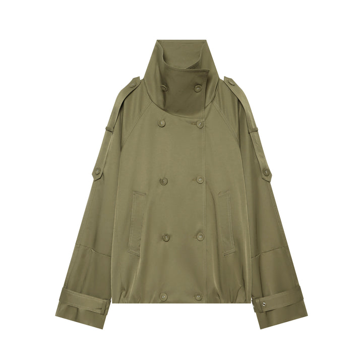 Women's double-breasted cape trench coat with high stand collar and adjustable sleeve tabs Mune Fashion