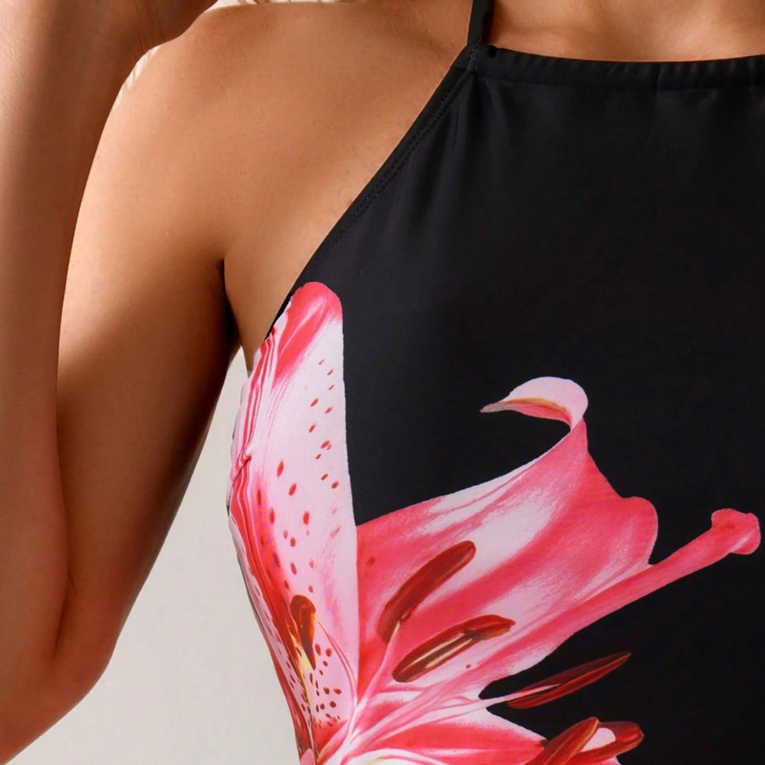 Women's Tankini Set with Playful Floral Pattern and Side Ties Mune Fashion