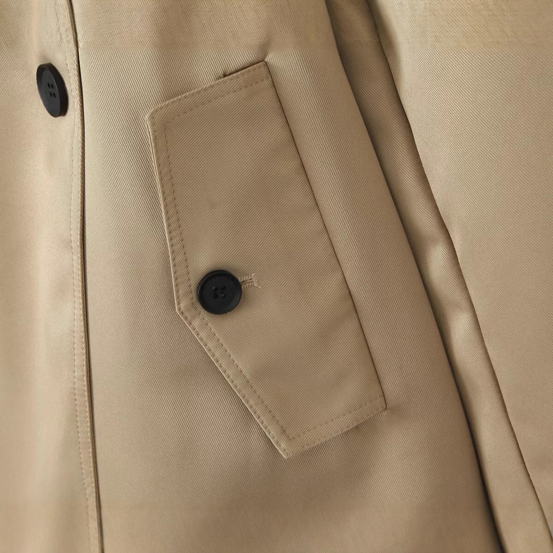 Women's Short Tailored Double-Breasted Trench with Cape Sleeves and Tie Belt Mune Fashion