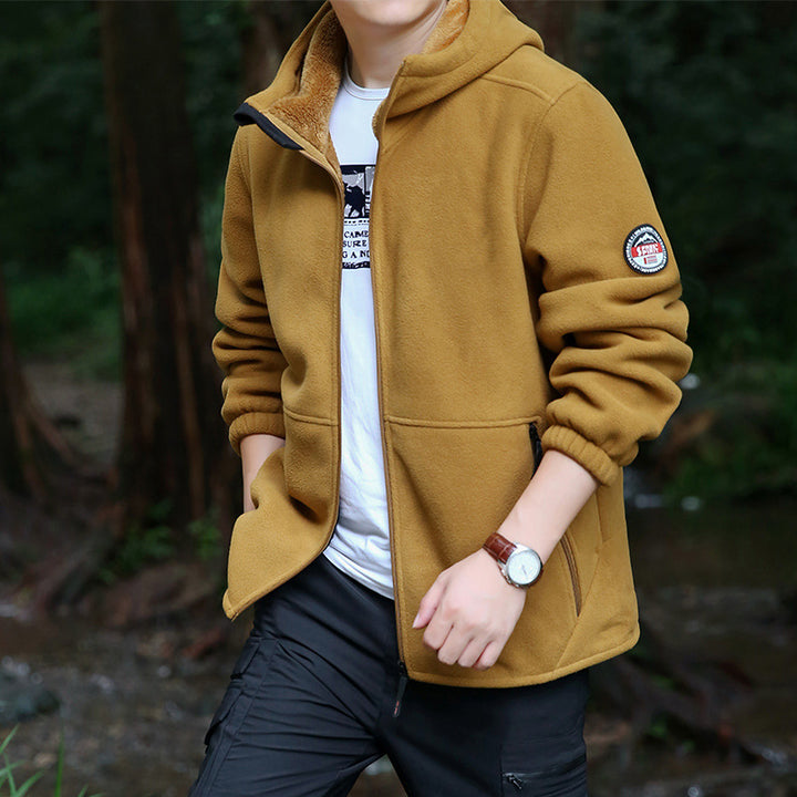 Men's hoodie fleece jacket with Sherpa lining, two-way zipper and wind-resistant front Mune Fashion