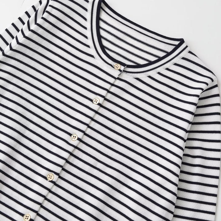 Women's fine-knit cardigan with maritime stripe pattern and button placket Mune Fashion