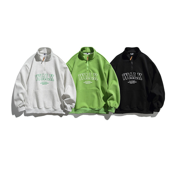 Unisex Oversize-Halfzip-Sweatshirt with Stand-up Collar, Kangaroo Pocket and Logo Print Mune Fashion