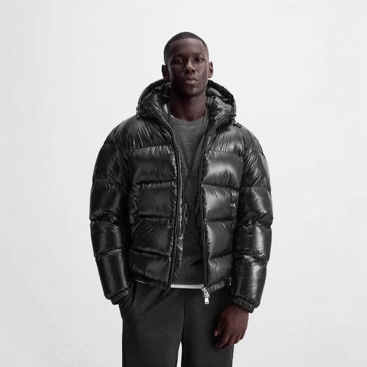 Women nan shiny quilted jacket with hood padded thermal filling and straight comfort cut Mune Fashion