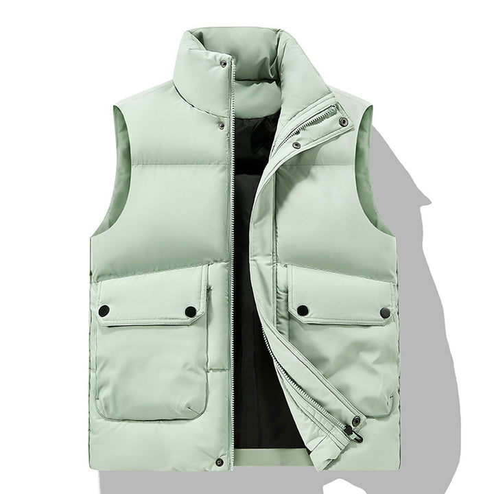 Men's Padded Quilted Vest with High Stand-Up Collar, Flap Pockets & Concealed Zipper Mune Fashion