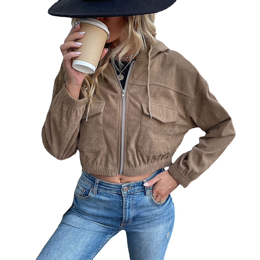 Women's Casual Cord Jacket with Hood Mune Fashion