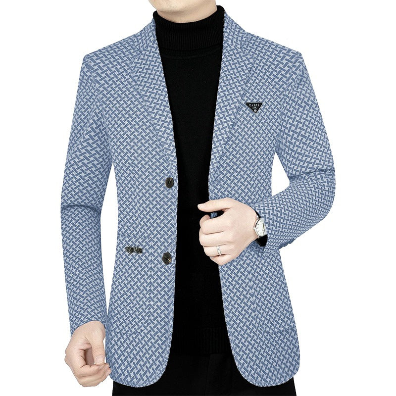 Men's Slim Fit Blazer with Geometric Pattern and Light Stretch Mune Fashion