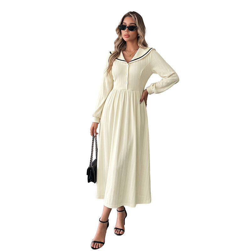 Women’s midi dress with sailor collar, gathered waist and button placket Mune Fashion