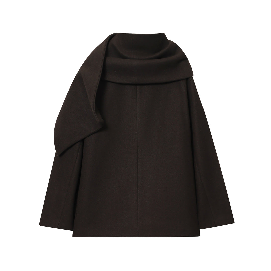 Ladies nan kastiges wool cape with overlapping shawl collar and continuous button placket Mune Fashion