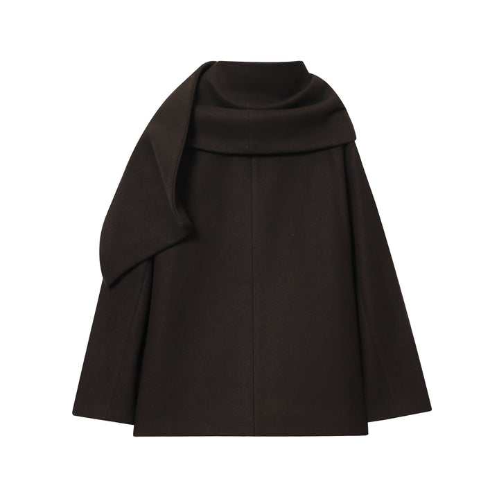 Ladies nan kastiges wool cape with overlapping shawl collar and continuous button placket Mune Fashion