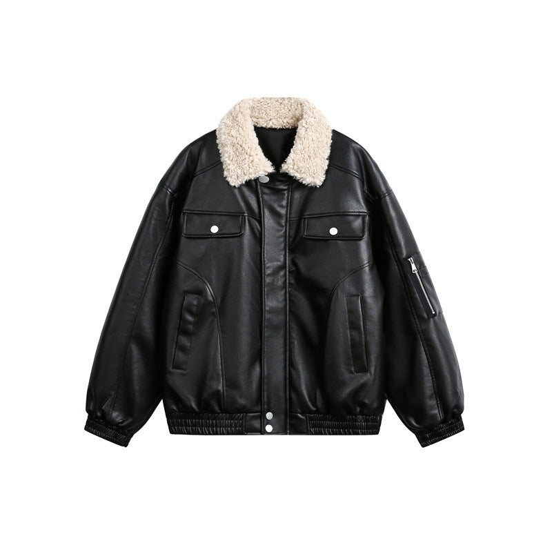 Men's aviator-inspired faux leather bomber jacket with teddy collar and sleeve utility pocket Mune Fashion