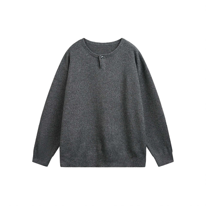 Women's Oversized Knit Sweater with Button Detail at Crew Neck Mune Fashion