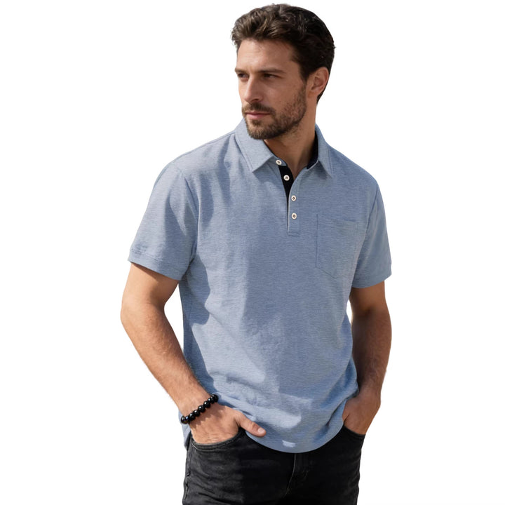 Men's short sleeve polo collar shirt made of textured jersey with chest pocket and contrasting button placket Mune Fashion