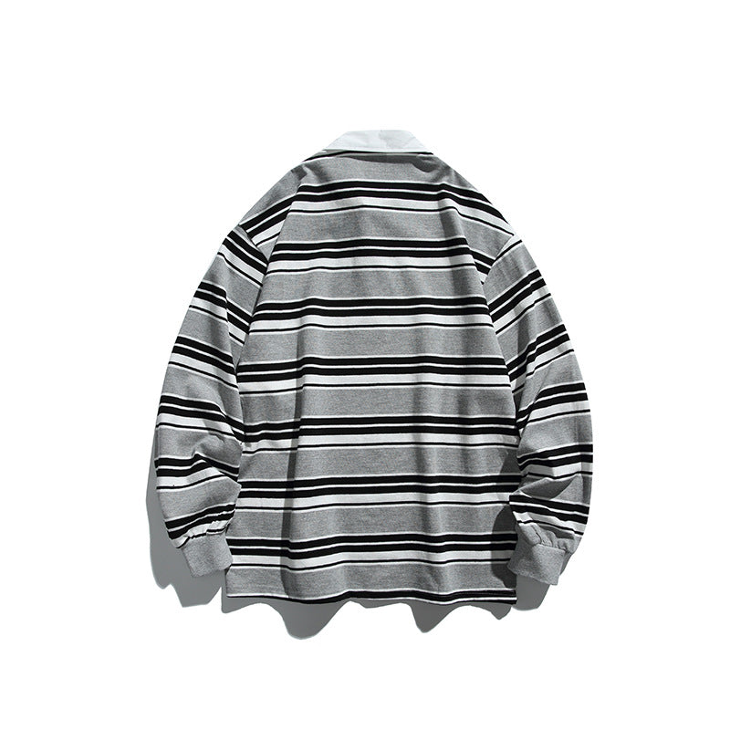 Unisex Oversize-Long Sleeve-Rugby Shirt with Contrast Collar and Distinctive Striped Pattern Mune Fashion