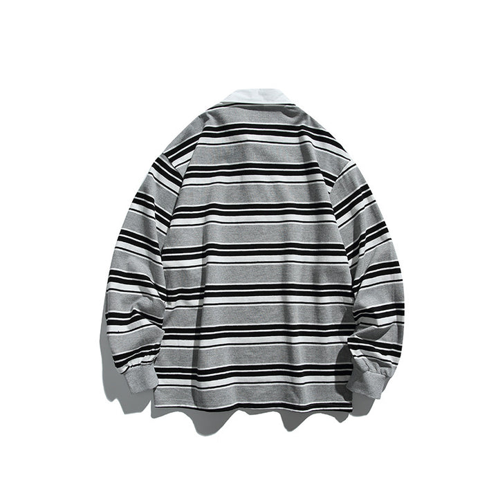 Unisex Oversize-Long Sleeve-Rugby Shirt with Contrast Collar and Distinctive Striped Pattern Mune Fashion