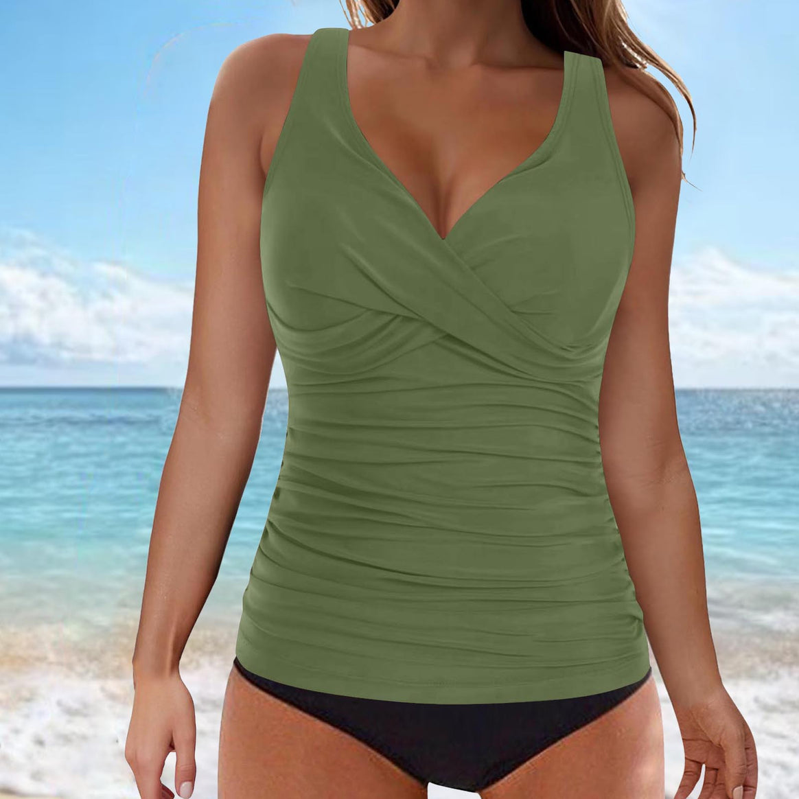 Ladies elegant wrap swim top with ruffles Mune Fashion
