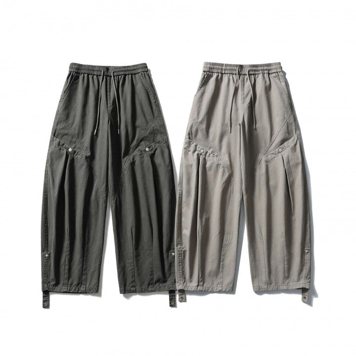 Unisex Wide Cropped Cargo Pants with Drawstring Waistband, Multifunctional Flap Pockets, and Adjustable Leg Straps Mune Fashion