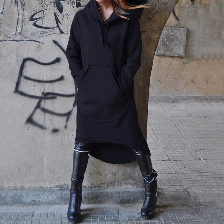 Women nan Oversize Hoodie Dress with high back hem, kangaroo pocket and casual street style cut Mune Fashion