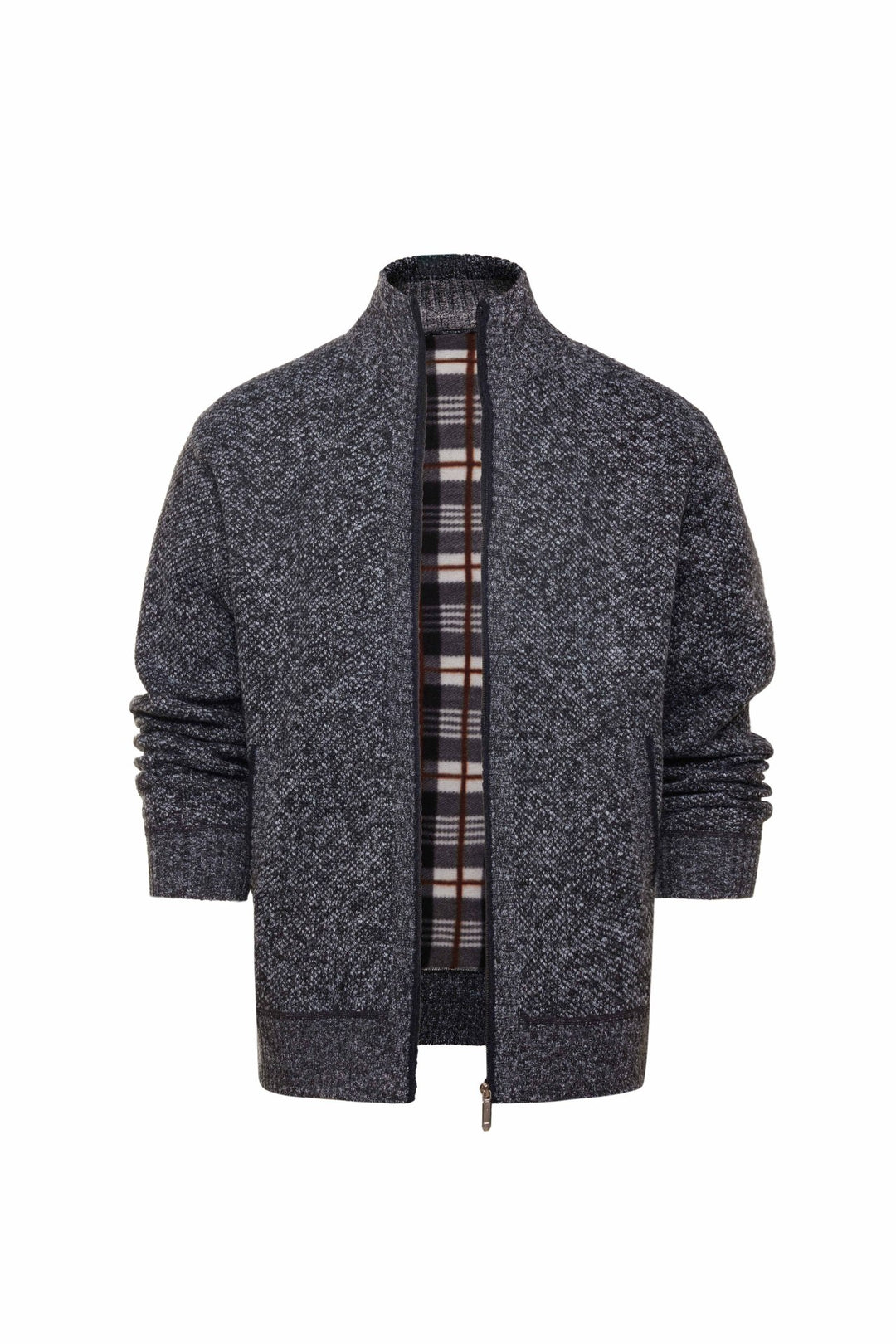 Men's brushed cardigan with checked thermal lining and stand-up collar Mune Fashion
