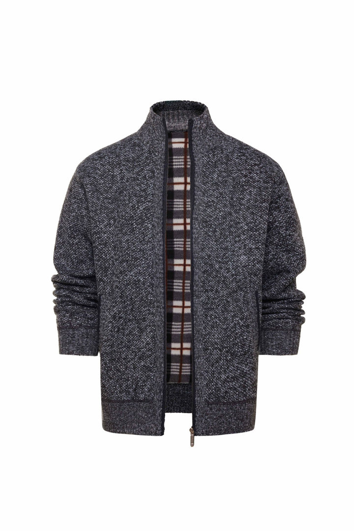 Men's brushed cardigan with checked thermal lining and stand-up collar Mune Fashion