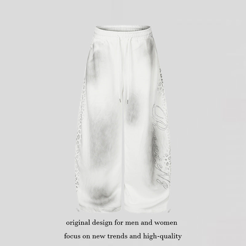Women's Wide Palazzo Sweatpants with Comfort Waistband, Drawstring and Leopard Side Print Mune Fashion