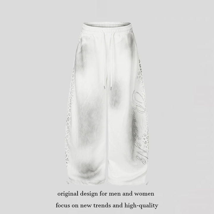 Women's Wide Palazzo Sweatpants with Comfort Waistband, Drawstring and Leopard Side Print Mune Fashion