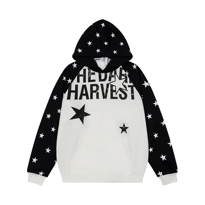 Women's hoodie in raglan style with star all-over, kangaroo pocket and vintage print Mune Fashion