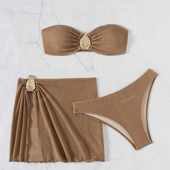 Women's bikini set with decorated wrap skirt and elegant bandeau top Mune Fashion