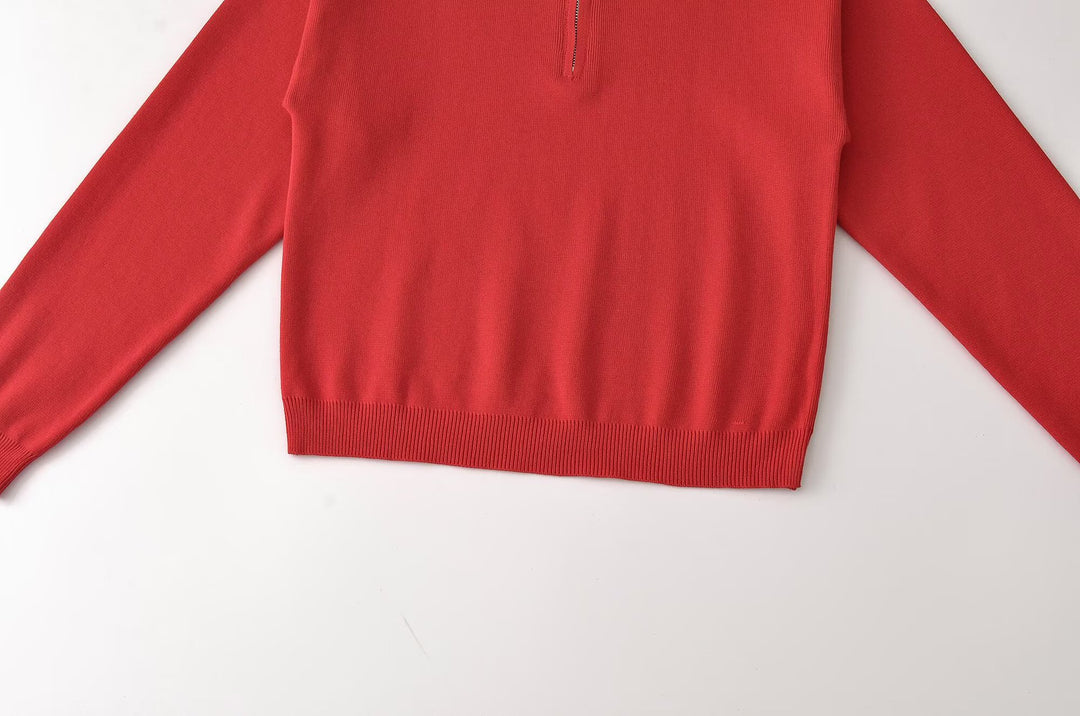 Women's Relaxed Half-Zip Fine Knit Sweater with Stand Collar and Dropped Shoulder Mune Fashion
