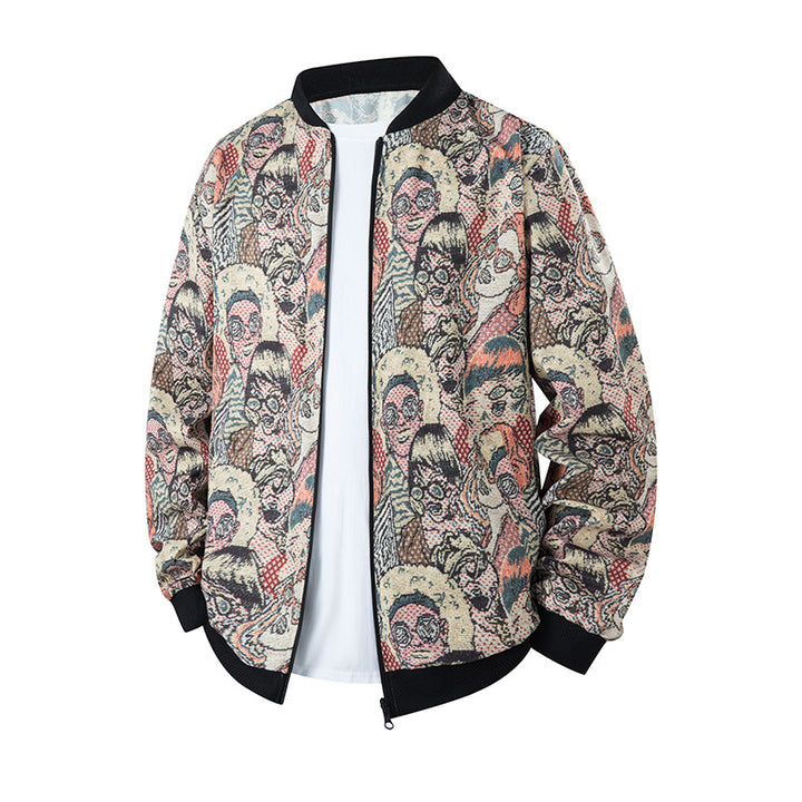 Herren Bomberjacke im Ethno-Print mit leichter Wattierung und geripptem Saum Mune Fashion