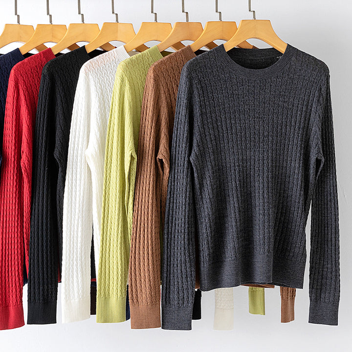 Women's fine cable knit sweater with round neckline and ribbed trims Mune Fashion