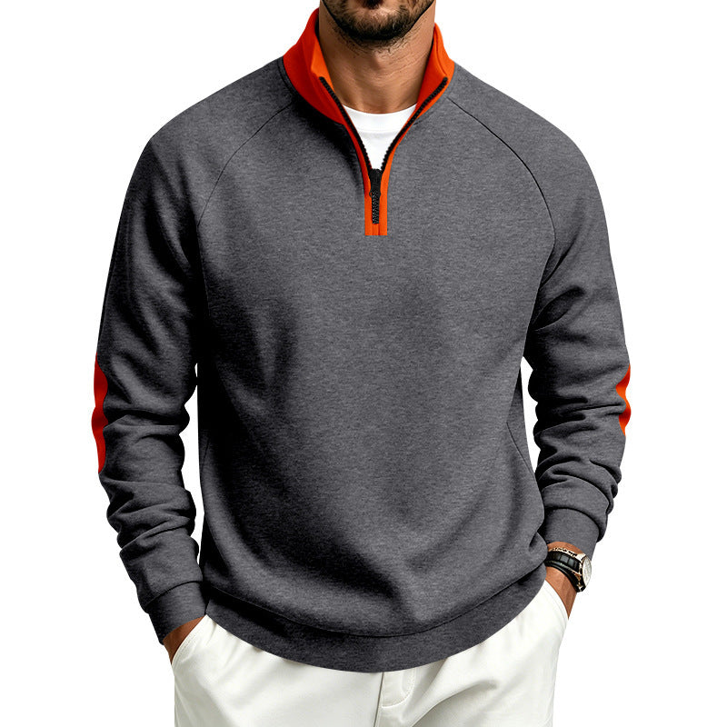 Men's sweatshirt with half-zip, contrast collar and elbow patches Mune Fashion