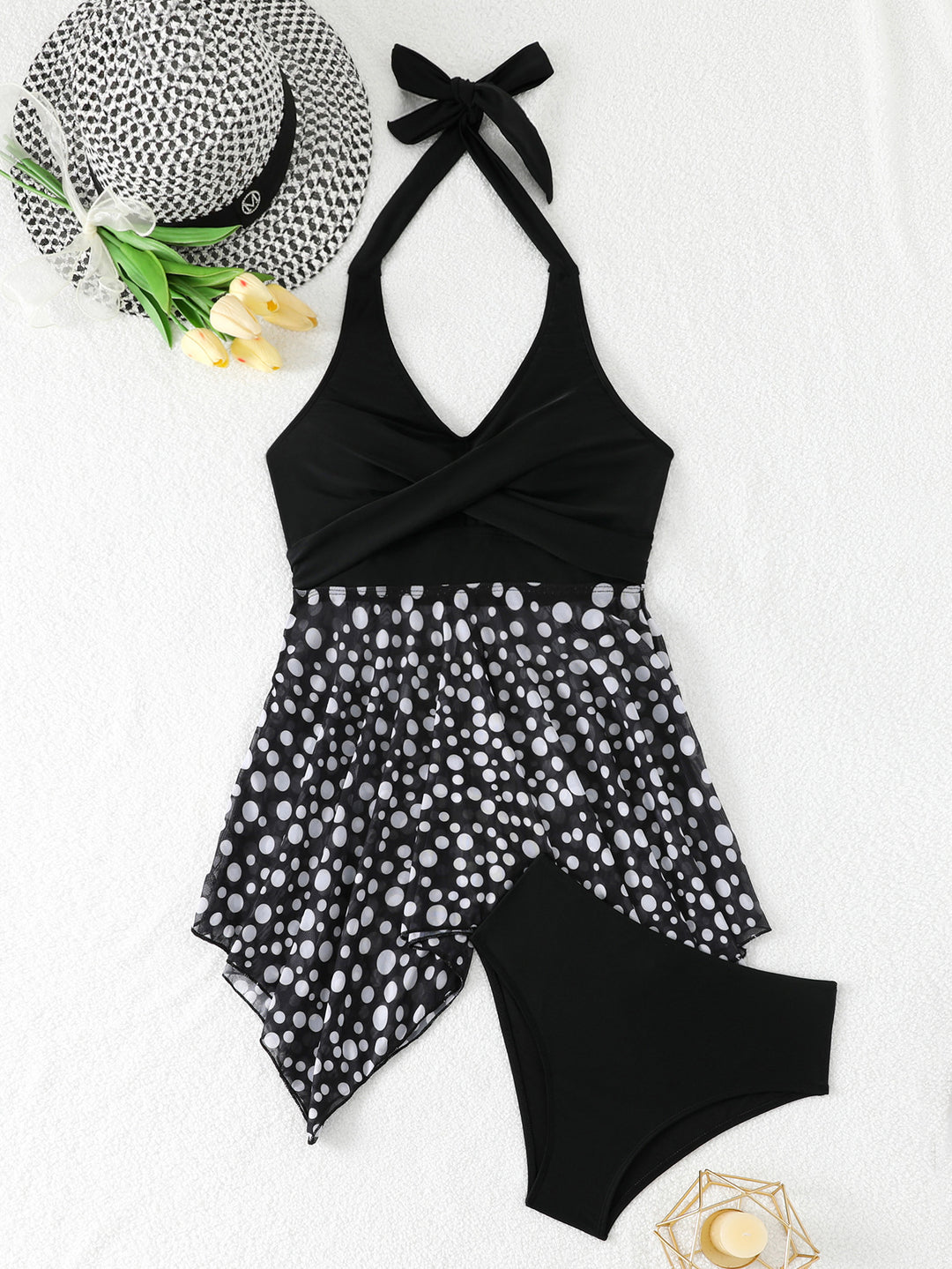 Women's swimsuit with wrap skirt and fashionable polka dots Mune Fashion
