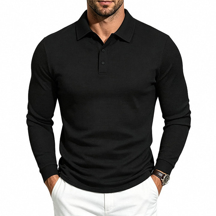 Men's Long Sleeve Polo Shirt made of fine textured jersey with button placket Mune Fashion