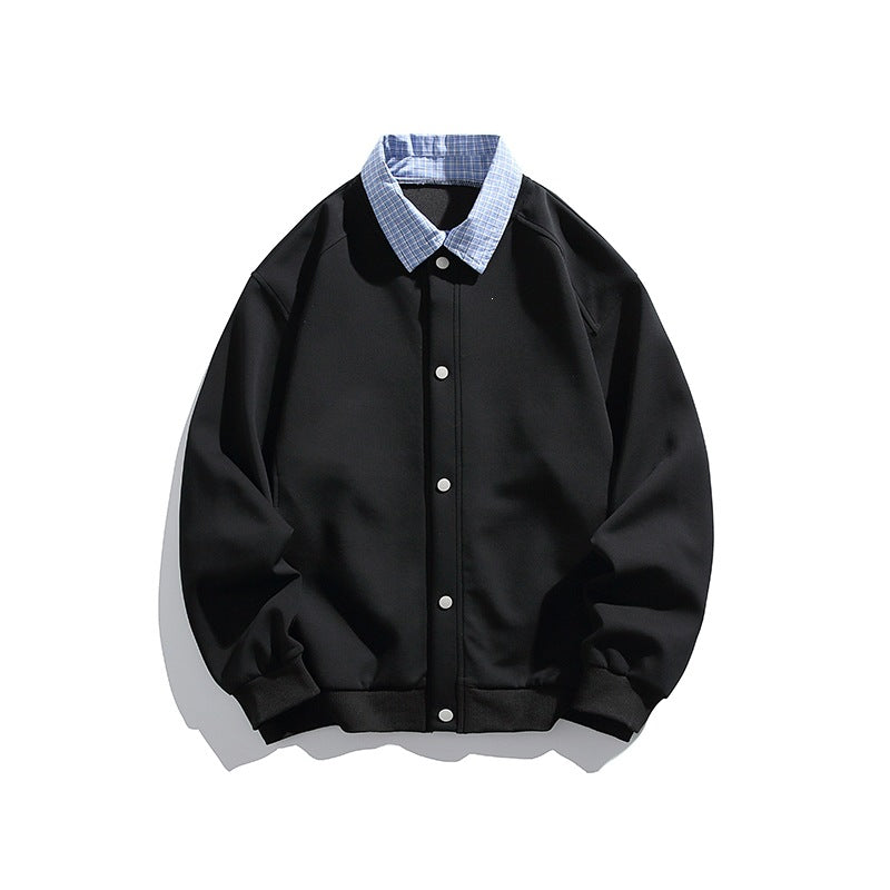 Men's Boxy Bomber Jacket with Contrast Shirt Collar, Snap Button Front & Ribbed Hem Mune Fashion