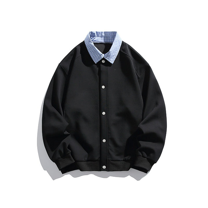 Men's Boxy Bomber Jacket with Contrast Shirt Collar, Snap Button Front & Ribbed Hem Mune Fashion