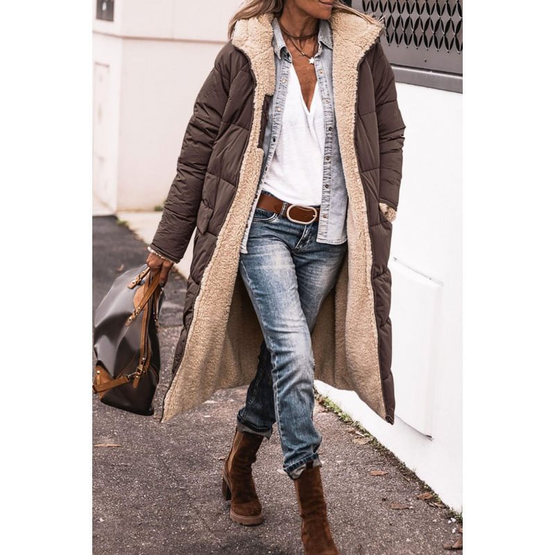 Women's long padded coat with teddy lining, hood and warm padding Mune Fashion