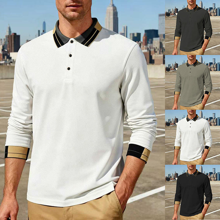 Men's long-sleeve polo shirt with contrast collar and ribbed cuffs Mune Fashion