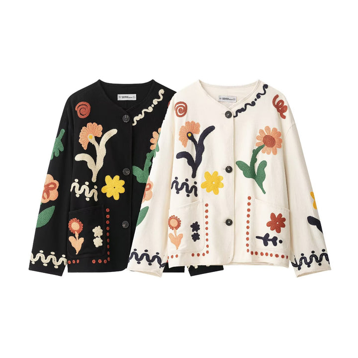 Women's Oversize Sweatshirt with Floral Chenille Embroidery Mune Fashion