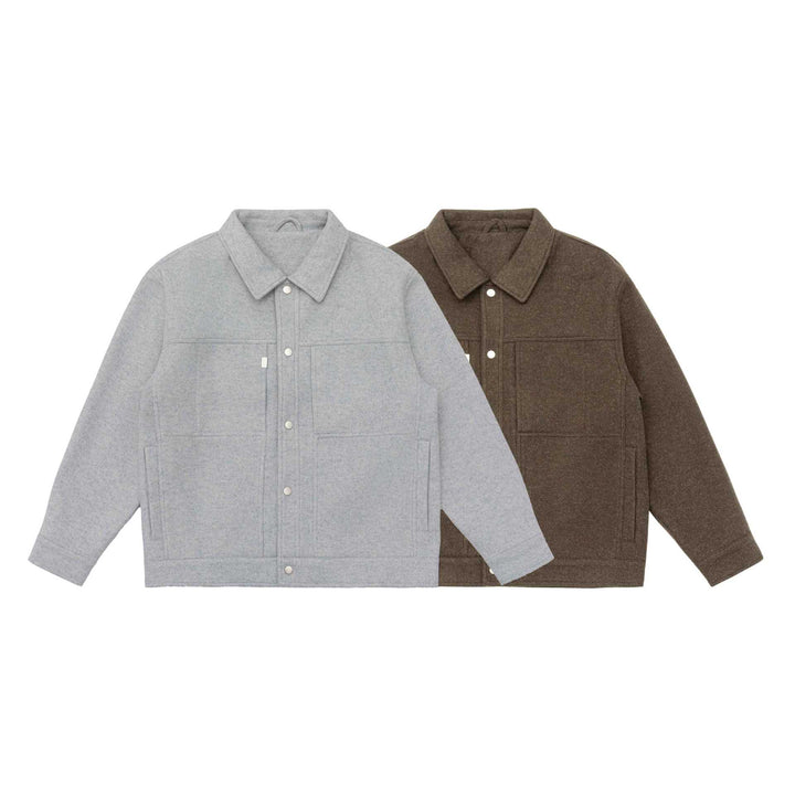 Men's Boxy Wool Blend Blouson Jacket with Snap Front and Flap Pockets